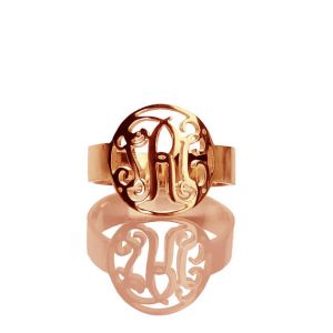 Circle Monogram Ring Name Initial Monogrammed Ring Rose Gold -0.59