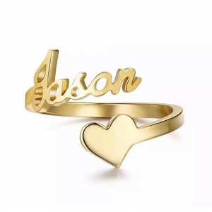 Personalized Name Ring with Heart in Gold