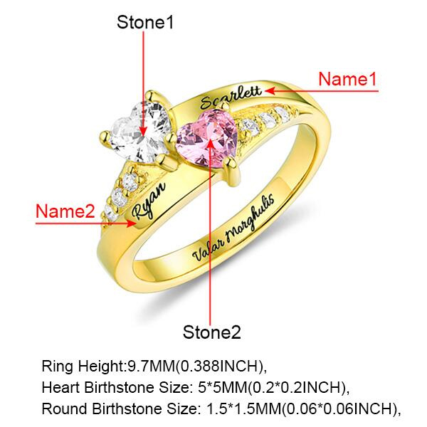 Personalized Heart Birthstone Ring With Engraving In Gold