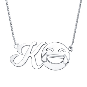 Personalized Memorial Initial Emoji Letter Necklace Sterling Silver