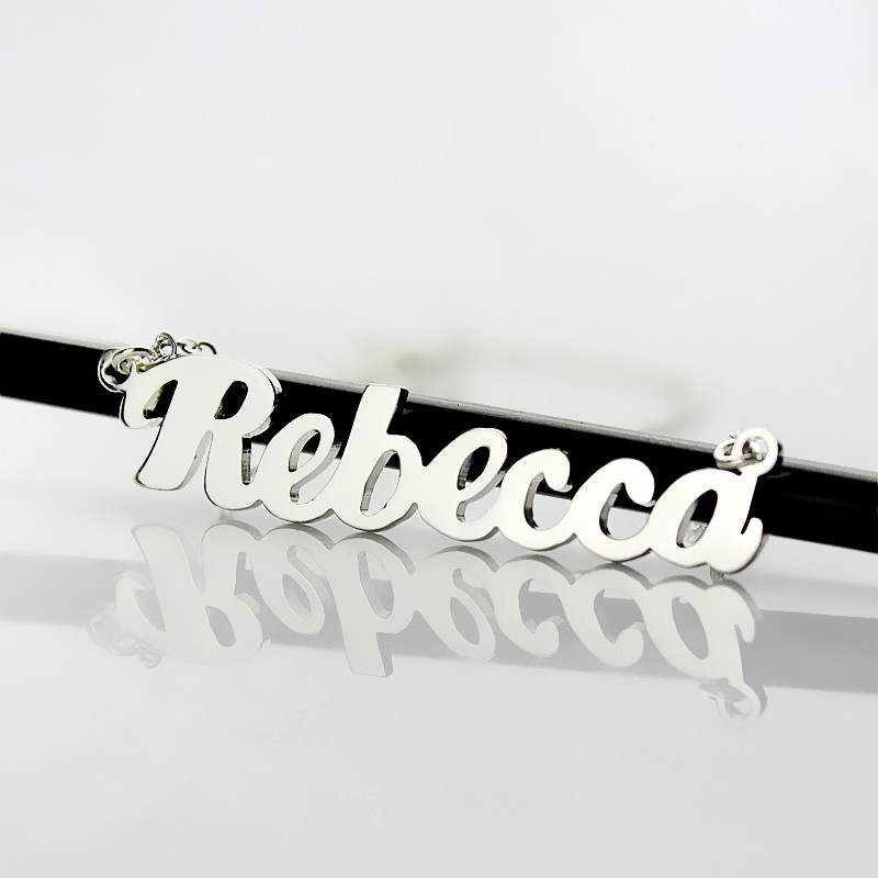 silver puff name necklace