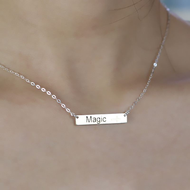 Nameplate Bar Necklace with Icons Stainless steel
