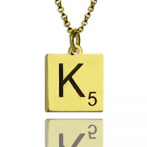 Engraved Scrabble Initial Letter Necklace 18k Gold Plated