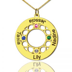 Circle Infinity Birthstone 4 Family Names Necklace In Gold
