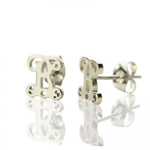 Personalized Single Initial Monogram Stud Earrings Sterling Silver