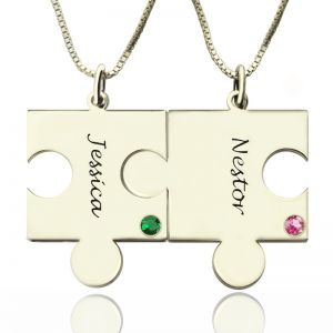 Engraved Puzzle Necklace for Couples Love Necklaces Silver