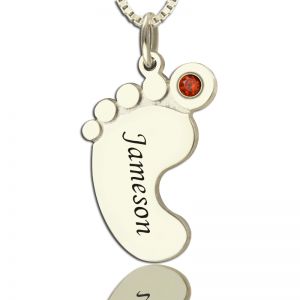 Personalized Mother's Baby Feet Name Necklace with Birthstone