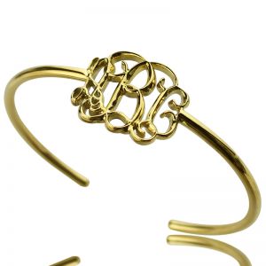 Personalized Celebrity Monogram Initial Bangle 18K Gold Plated