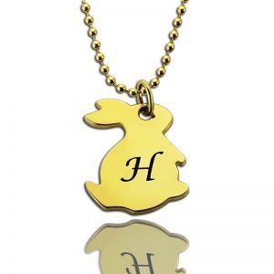 Tiny Rabbit Initial Charm Necklace 18k Gold Plated