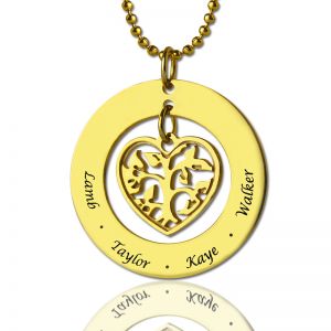 Circle Family Tree Pendant Necklace In Gold
