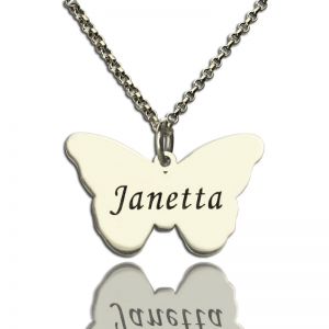 Personalized Charming Butterfly Pendant Name Necklace Silver