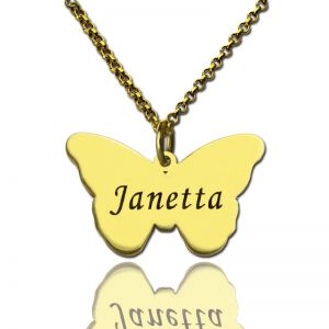 Butterfly Pendant Engraved Name Necklace 18k Gold Plated