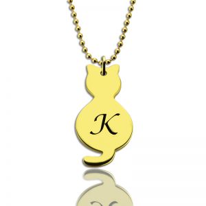 Gold Over Cat Initial Pendant Necklace