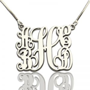 Customized 5 Initials Family Monogram Necklace Silver
