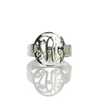 Circle Monogram Ring Name Initial Monogrammed Ring Silver -0.59"