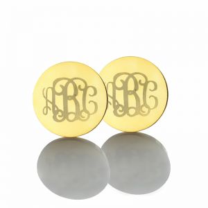 Engraved Monogram Stud Earrings In Gold