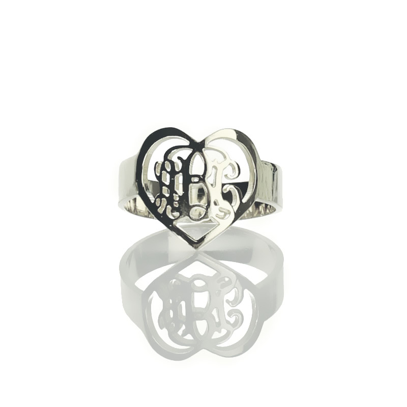 Custom Heart Ring With 3 Handmade Monogram Initials Silver