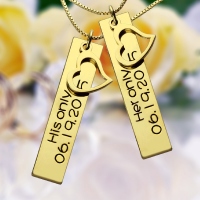 Couples Bar Necklace Engraved Name & Date 18K Gold Plated