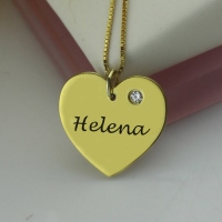 Simple Heart Necklace with Name & Birhtstone 18k Gold Plated Upload