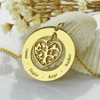 Circle Family Tree Pendant Necklace In Gold
