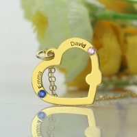 18k Gold Open Heart Necklace with Double Name & Birthstone