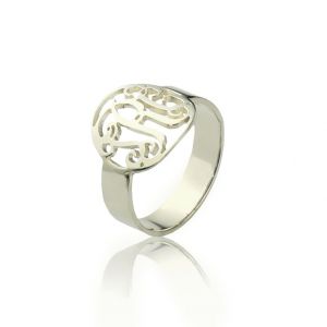 Circle Monogram Ring Name Initial Monogrammed Ring Silver -0.59