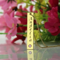 Personalized Name Tag Vertical Bar Necklace in Steel