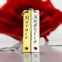 Custom Couple Name Tag Necklace with Birthstones