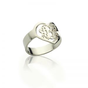 Custom Heart Ring With 3 Handmade Monogram Initials Silver