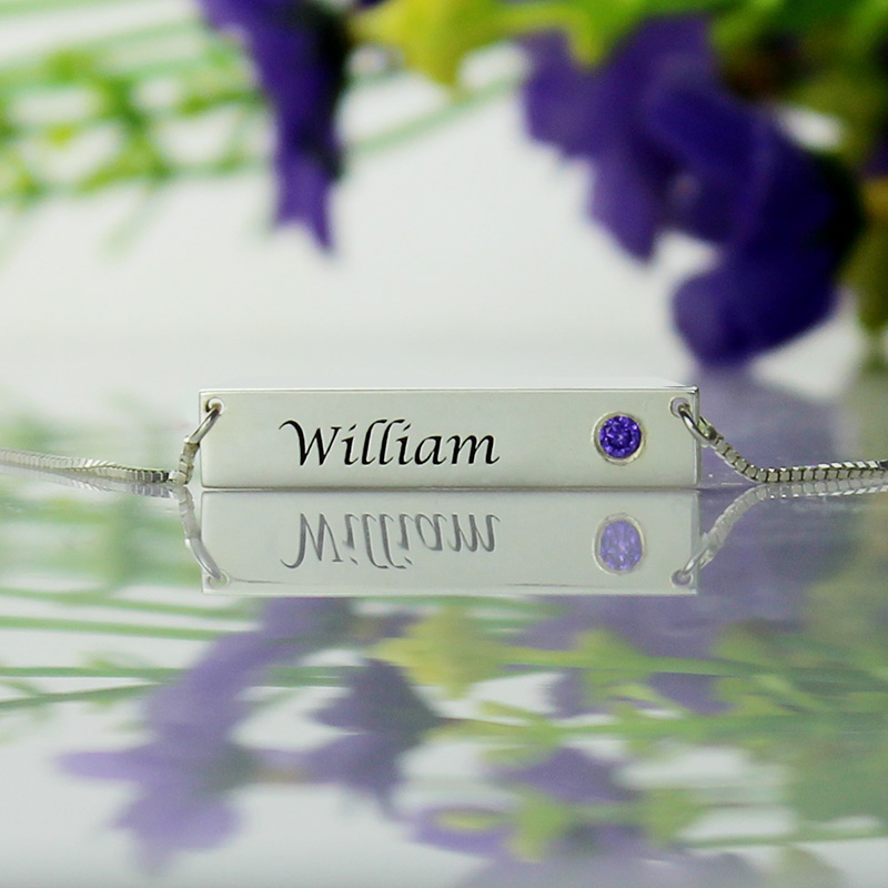 Nameplate Bar Necklace with Birthstone Stainless steel