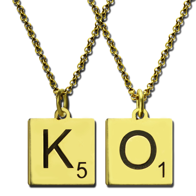 Engraved Scrabble Initial Letter Necklace 18k Gold Plated
