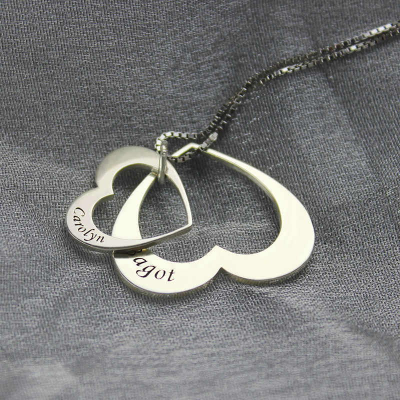 Double Heart Pendant With Names For Her Sterling Silver