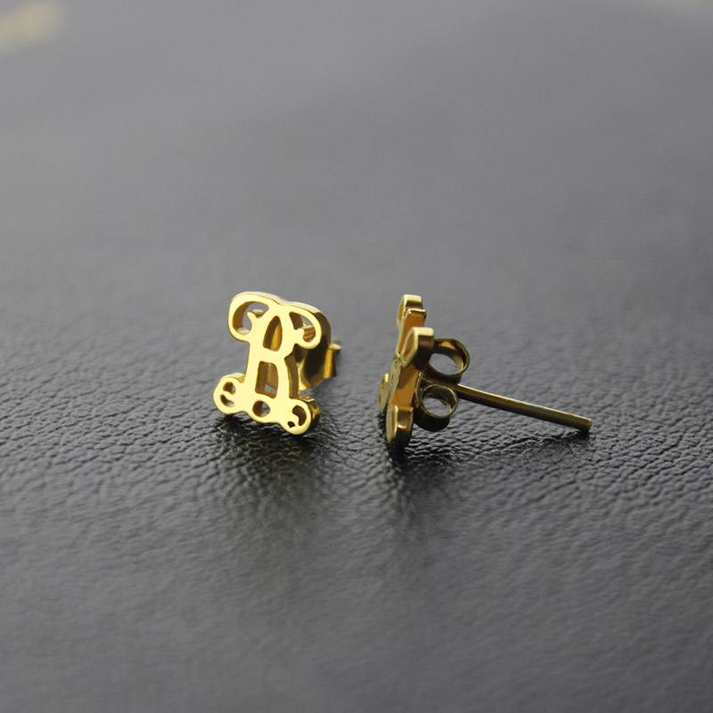 Single Monogram Stud Earrings 18K Gold Plated