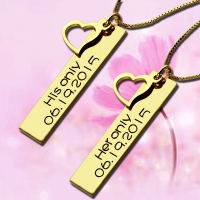 Couples Bar Necklace Engraved Name & Date 18K Gold Plated