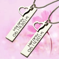 Personalized Couple Bar Necklace with Name & Date Silver