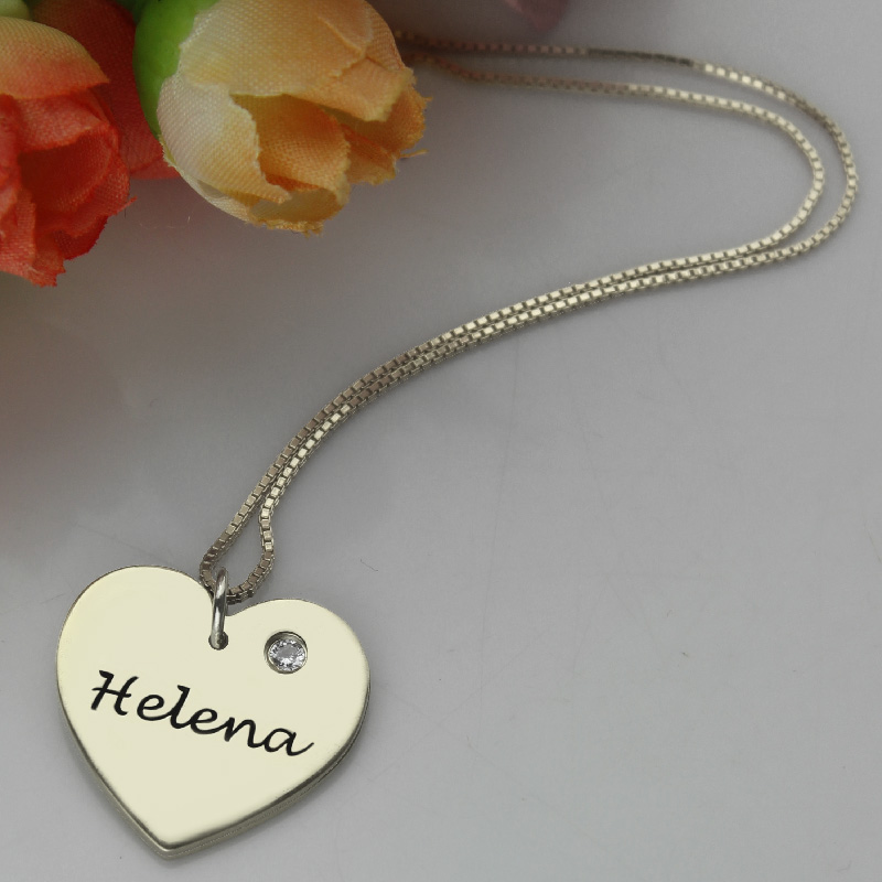 Simple Heart Name Necklace with Birthstone