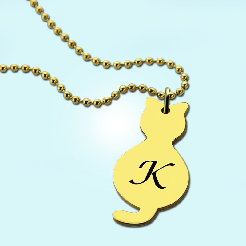 Gold Over Cat Initial Pendant Necklace