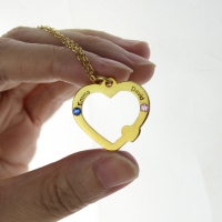 18k Gold Open Heart Necklace with Double Name & Birthstone