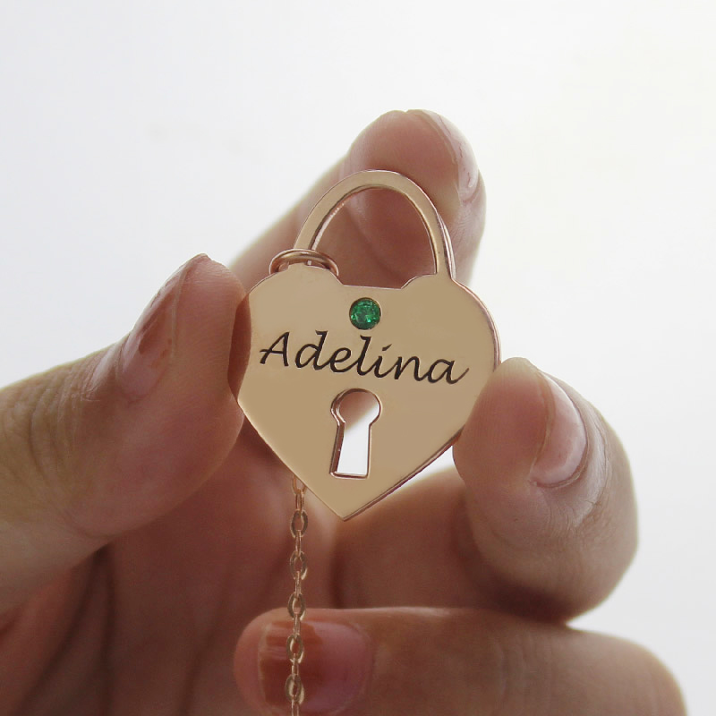 Heart Lock Keepsake Charm With Name Rose Gold