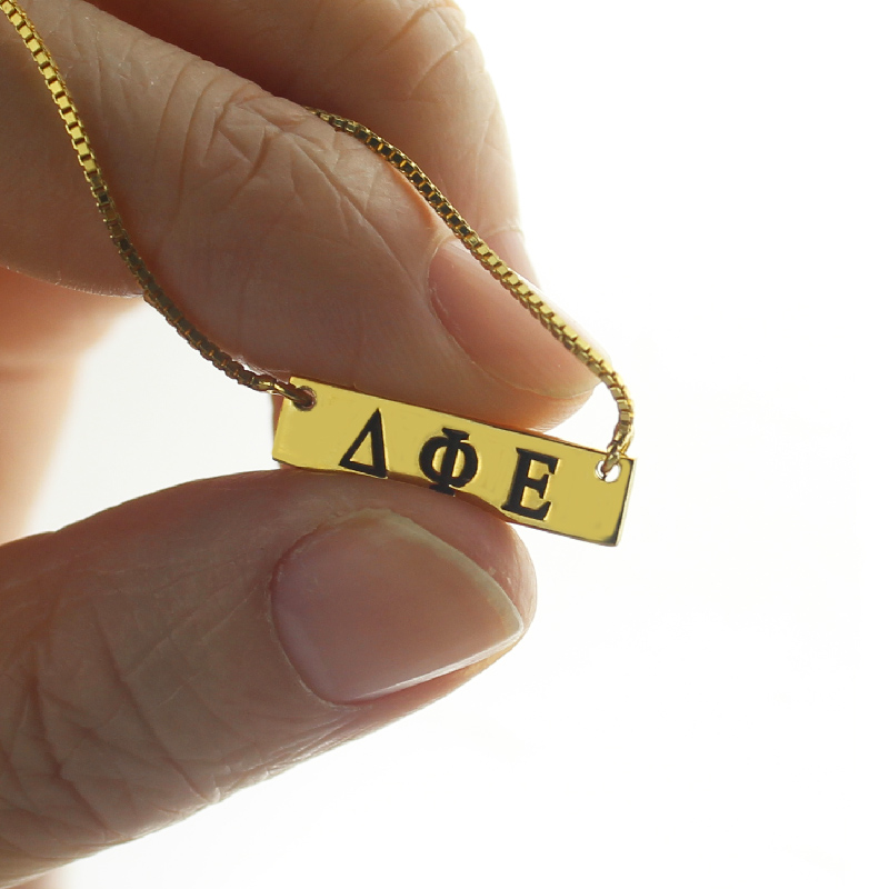 Personalized Greek Letter Sorority Bar Necklace 18K Gold Plated