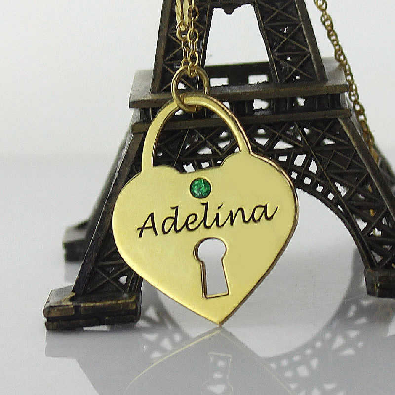 I Love You Heart Lock Keepsake Necklace With Name 18k Gold Plated