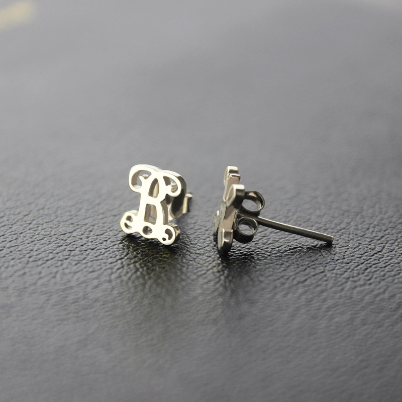 Personalized Single Initial Monogram Stud Earrings Sterling Silver