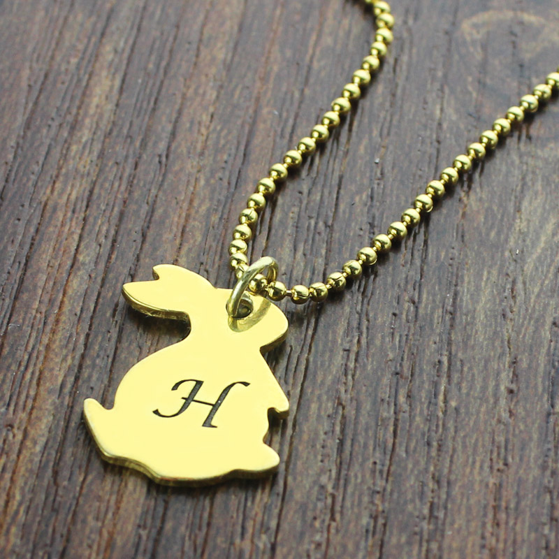 Tiny Rabbit Initial Charm Necklace 18k Gold Plated