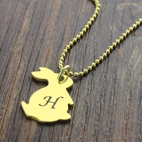 Tiny Rabbit Initial Charm Necklace 18k Gold Plated