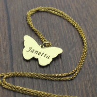 Butterfly Pendant Engraved Name Necklace 18k Gold Plated