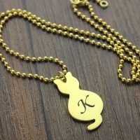 Gold Over Cat Initial Pendant Necklace