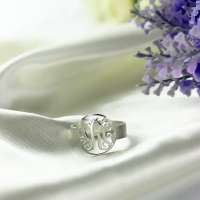 Circle Monogram Ring Name Initial Monogrammed Ring Silver -0.59"