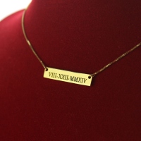 Personalized Roman Numeral Bar Necklace 18K Gold Plated