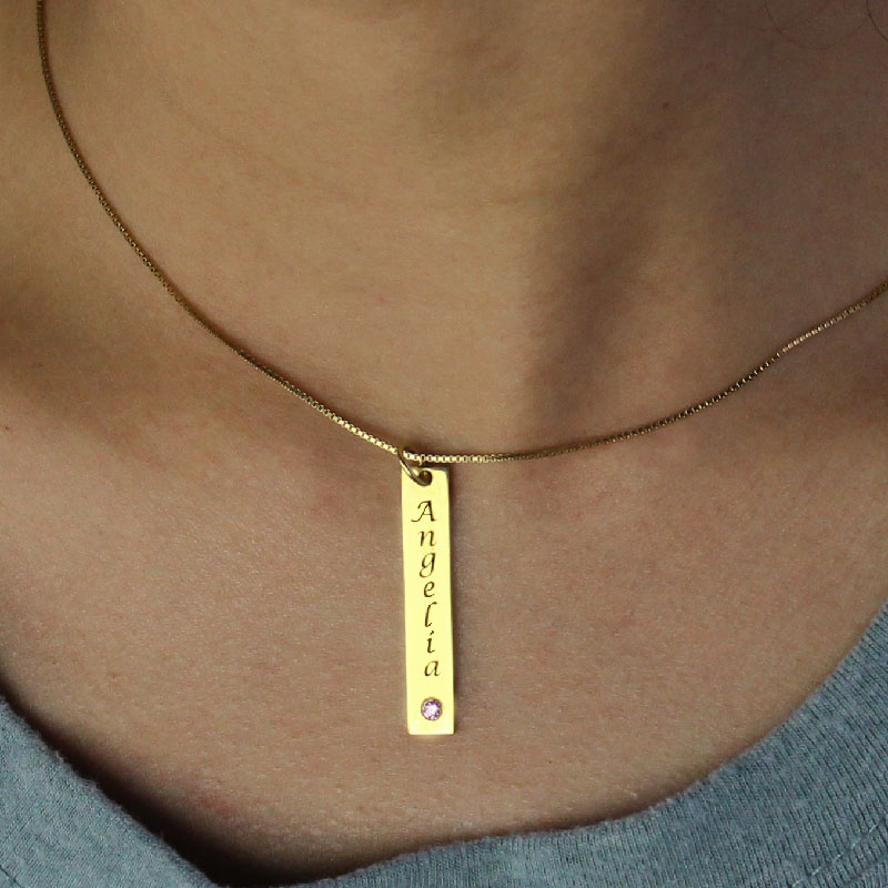 Personalized Name Tag Vertical Bar Stainless steel Necklace(Picture Upload)