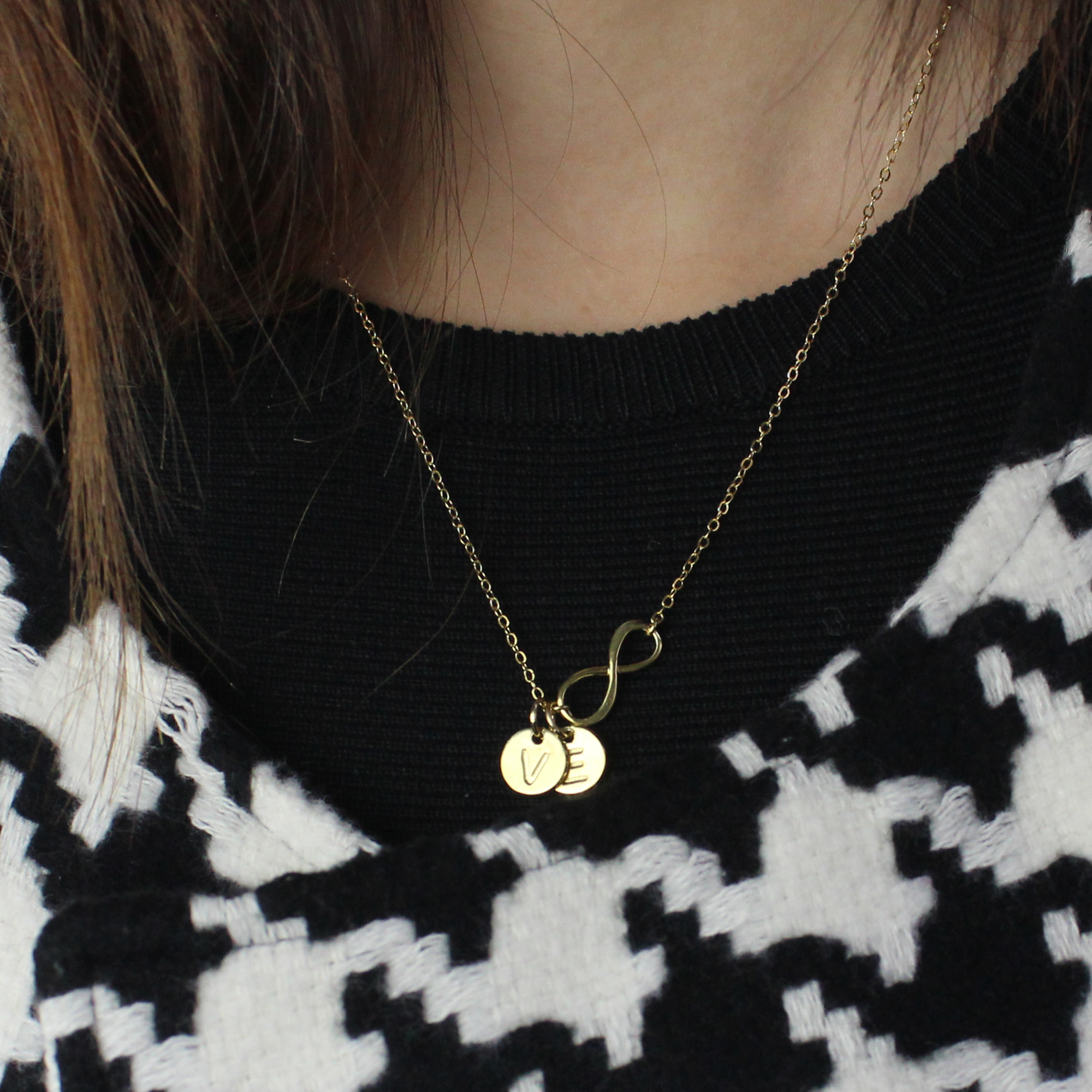 Infinity Necklace With Disc Initial Charm 18k Gold Plated